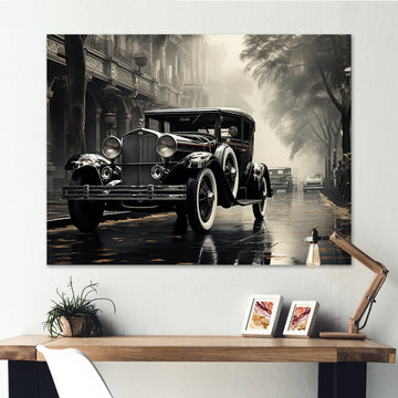 1950s Car Monochrome Vintage - Car Vintage Canvas Wall Art